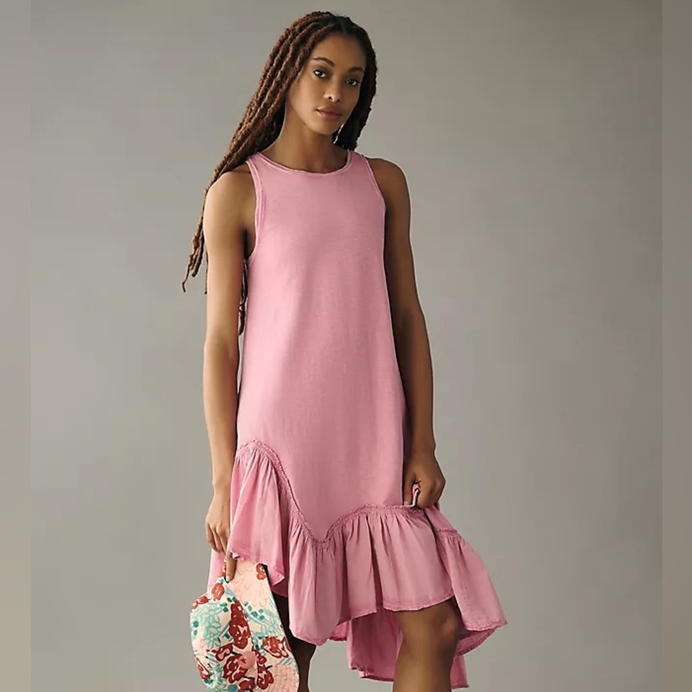 Anthropologie Pink Asymmetrical Ruffle Hem Dress